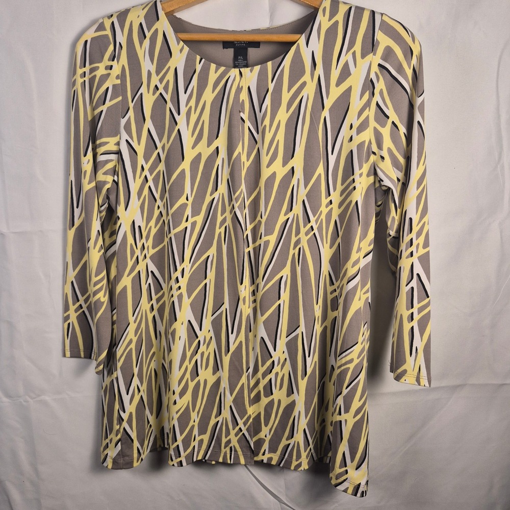 Alfani Petite Blouse Women P/L Yellow Abstract Print 3/4 Sleeve Layered Top